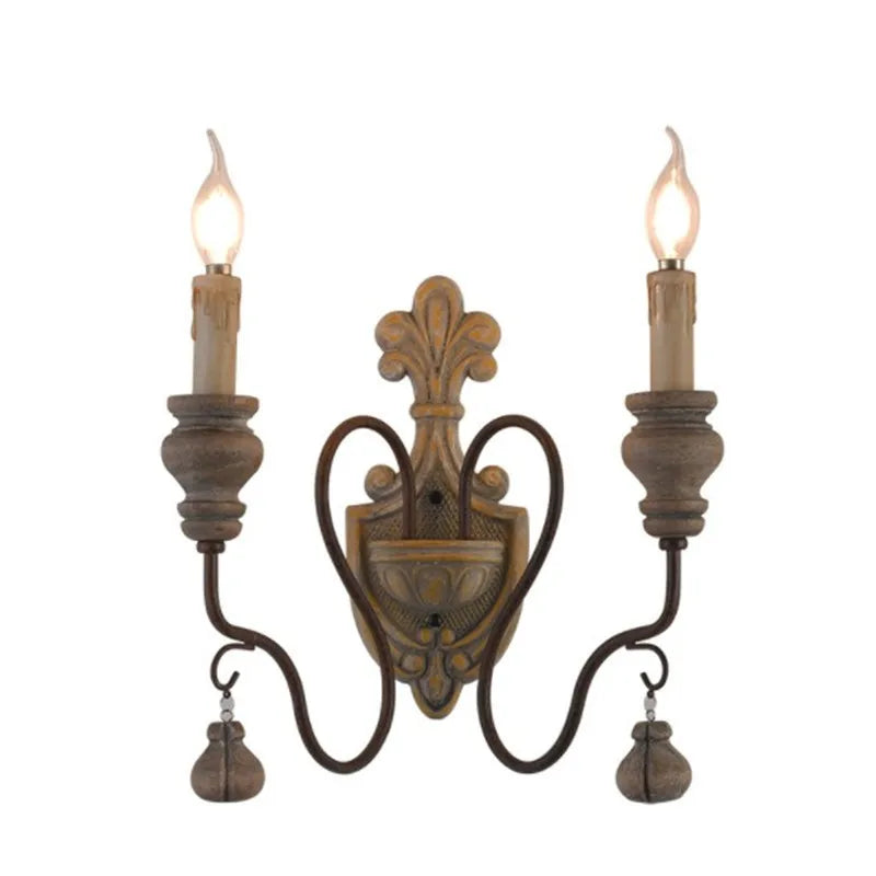 Axyaa Rustic Iron Wood Wall Sconce Retro Decor Industrial Loft Lamp
