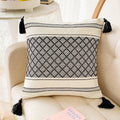 Axyaa Boho Blue Diamond Jacquard Cushion Cover with Tassels for Home Decor