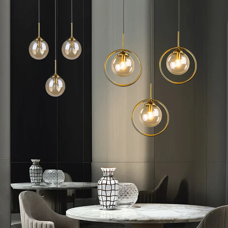 Axya Glass Ball Pendant Lights - Smoky Gray Magic Bean Suspension Lamp