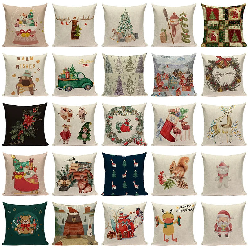 Axyaa Christmas Deer Snowman Cartoon Cushion Cover - Festive Decor Pillowcase