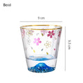 Axyaa Sakura Mount Fuji Glass Tea Cup - Double Bottom Drinkware