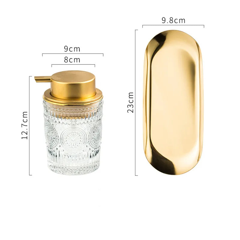 Axya Clear Glass Lotion Soap Dispenser Bottle with Metal Storage Tray