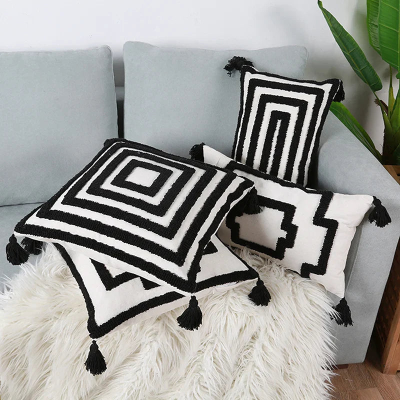 Axyaa Tufted Geometric Cushion Cover for Modern Home Decor
