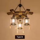 Axyaa Retro Hemp Rope Chandelier Wood Pendant Lamp for Restaurant and Bar