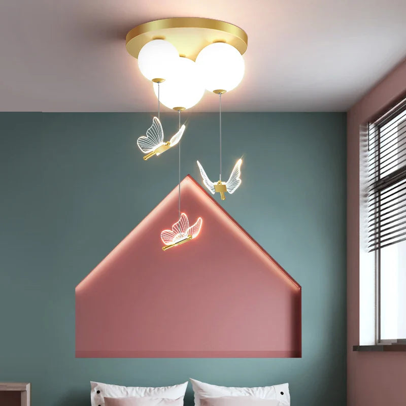 Modern Butterfly Ball Ceiling Lamp by Axyaa: Warm & Romantic Bedroom Pendant Light for Kids