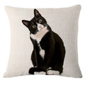 Axyaa Black Cat Cotton Linen Pillow Case for Home Decor - 45X45CM