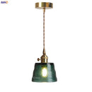Axyaa Mini Green Glass LED Pendant Light - Japanese Style Nordic Copper Hanging Lamp