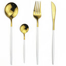 Axyaa 24-Piece Gold Stainless Steel Dinnerware Set - Gift Box, Dishwasher Safe