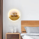 Axyaa Modern Minimalist Round Wood LED Wall Lamp for Bedroom, Dia 30 cm