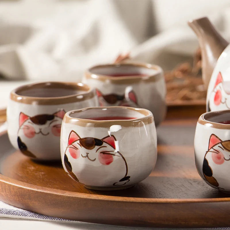 Axya Japanese Cat Teacup Porcelain Coffee Cup - Hand-painted Ceramic Cup