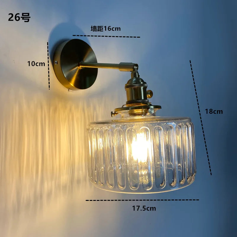 Axyaa Clear Glass LED Wall Sconce Switch Lamp for Bathroom Mirror Stairway, Nordic Copper Influence