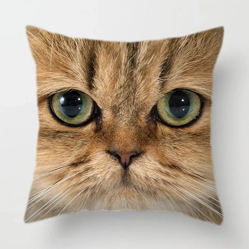 Axyaa Cat Face Print Throw Pillow Cover for Home Sofa Decor