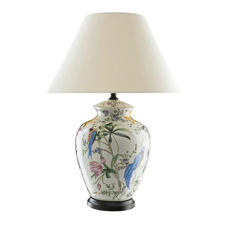 Axyaa Coral Flower and Bird Ceramic Table Lamp with Crack Glaze.