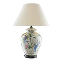 Axyaa Hand-Painted Ceramic Table Lamp with Bird and Coral Flower Design