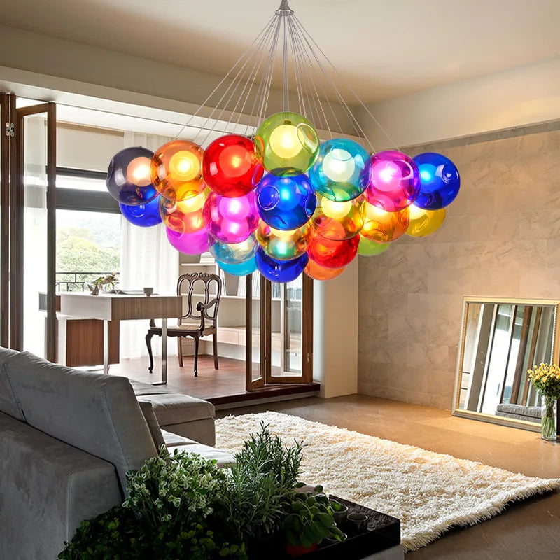 Axyaa Colorful Glass Chandelier with LED Sconces for Living Room and Kids Room