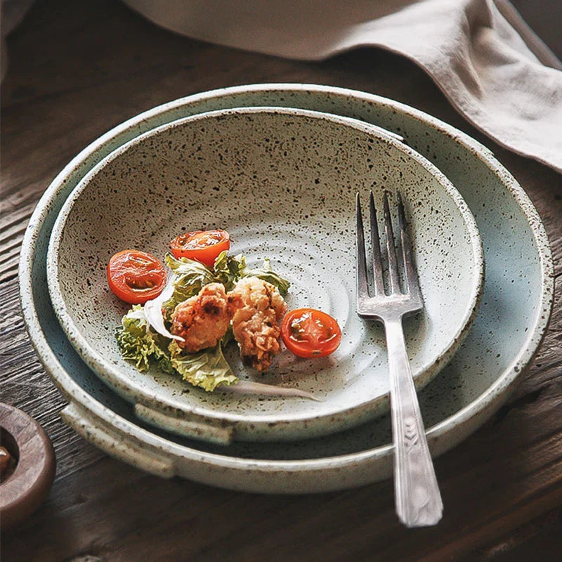 Axya Japanese Retro Plate with Handle - Round Platter for Elegant Dining
