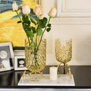 Axyaa Glass Vase with Golden Metal Branches Stand for Hydroponic Flower Arrangement