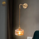 Axyaa Amber Glass Wall Lamp Switch, Modern Copper LED Wall Light for Home, Bedroom, Living Room
