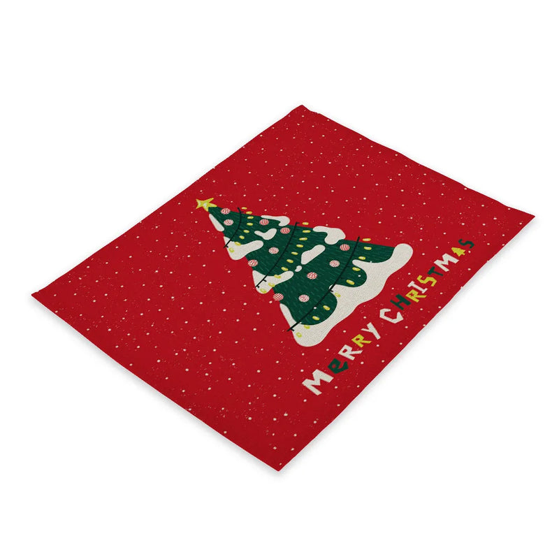Axyaa Christmas Table Set: Placemats, Napkins, Coasters, Kitchen Cloth.