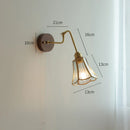 Axyaa Vintage Pull Chain Wall Lamp with Copper Arm Wood Base Bedroom Bathroom Lighting