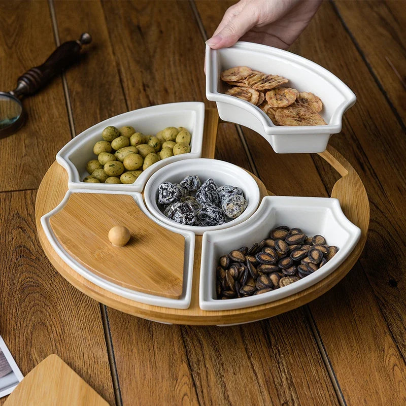 Axya Ceramic Rotating Snack Tray with Lid