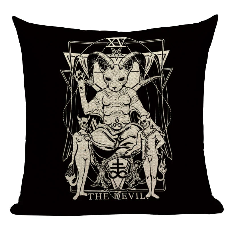 Axyaa Mexico Skull Decor Pillow Cover - Black Tarot Horror Ghost Home Decor