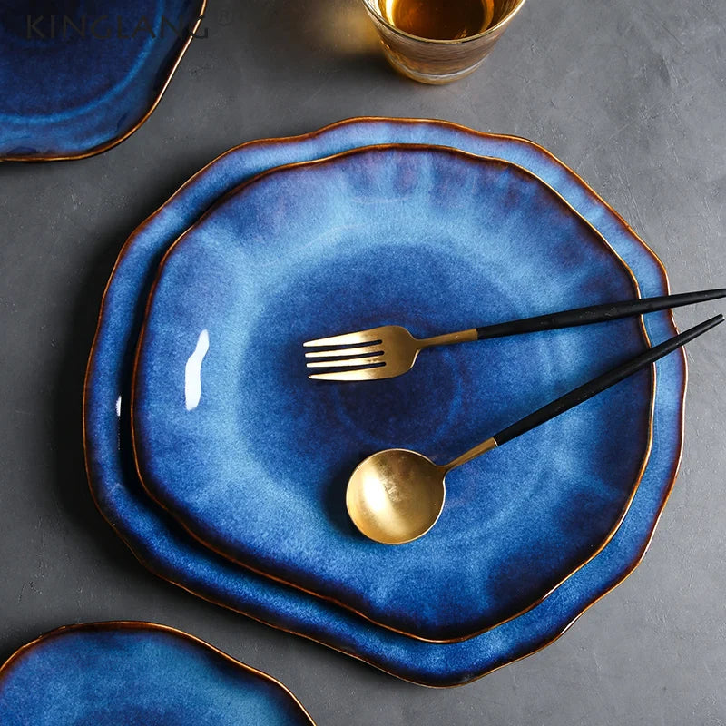 Axya Ceramic Irregular Plate Set: Japanese Pottery Dinnerware for Dishes