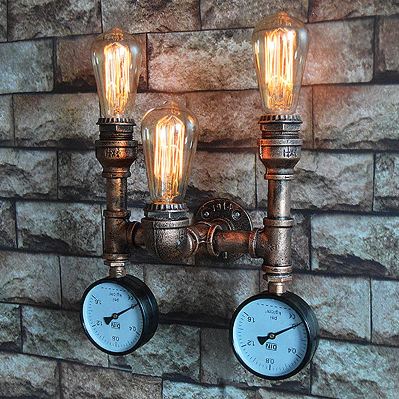 Axya Industrial Water Pipe Wall Light - Retro Iron, Multi Lights, E27