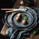 Axya™ Round Metal Plate with Handles – Handcrafted Wrought Vintage Tray for Home & Garden