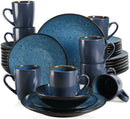 Axyaa Vintage Ceramic Tableware Set - Blue/Brown Stoneware Dinnerware, 16/32/48-Piece