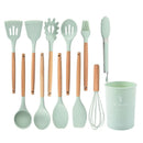 Axyaa Silicone Kitchen Utensils Set with Wooden Handle - Cooking Tools & Egg Beaters
