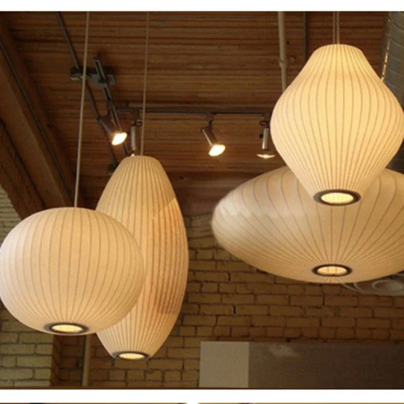 Axyaa White Silk Cloth Pendant Light Loft Lantern Nelson Lamp