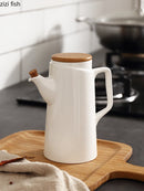 Axya White Ceramic Vinegar Oil Bottle with Sealed Wooden Lid