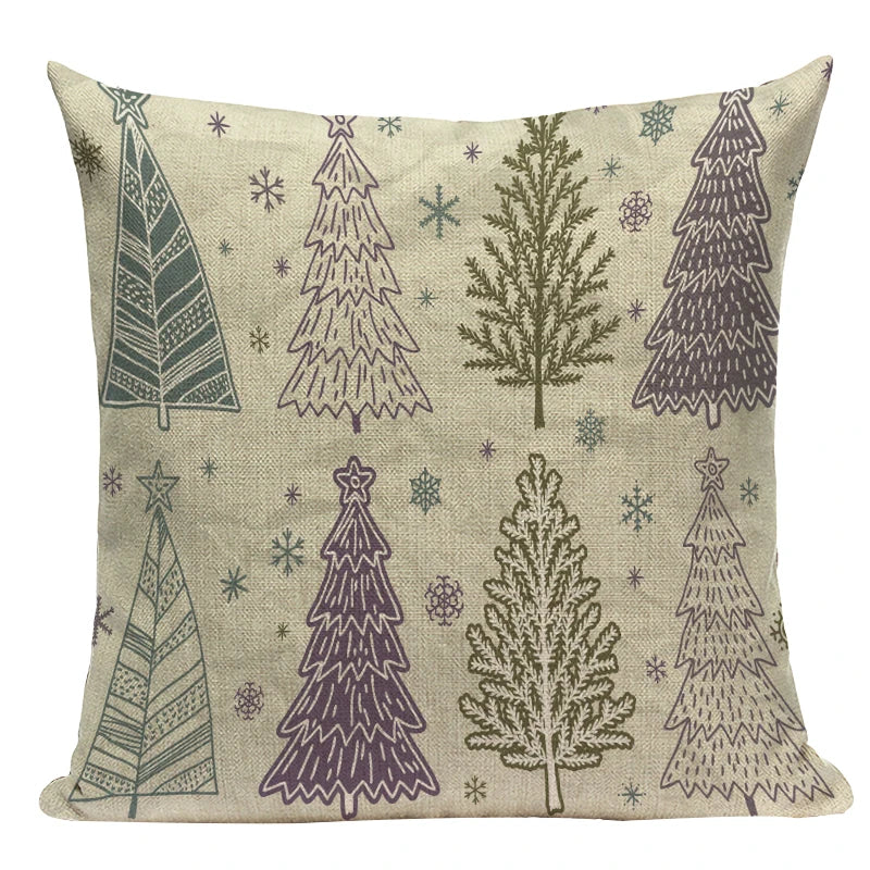 Axyaa Christmas Deer Snowman Cartoon Cushion Cover - Festive Decor Pillowcase