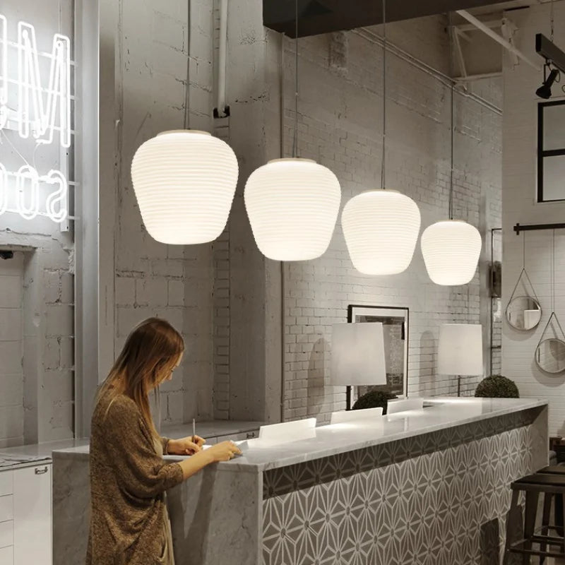 Axyaa Milky White Glass Pendant Lamp for Bedroom and Dining Lighting