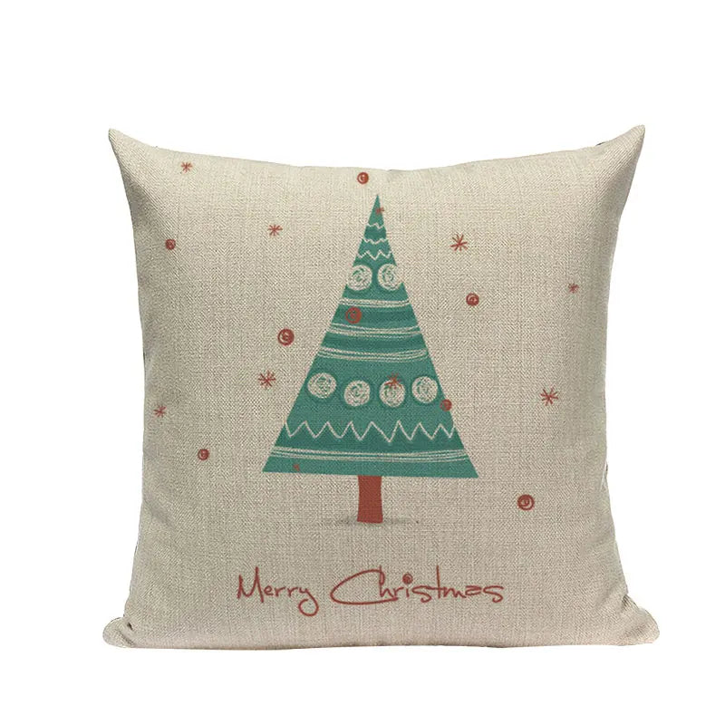 Axyaa Merry Christmas Decor Pillow Cover Set 45x45cm Linen Noel Cushion Cases