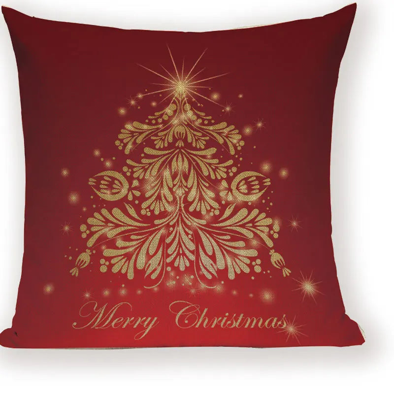 Axyaa Festive Santa Claus Christmas Tree Linen Throw Pillow Case