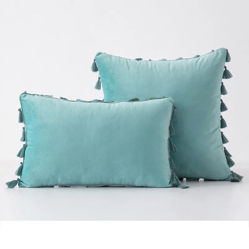 Velvet Tassel Throw Pillow Cover for Couch & Sofa - Axyaa Branded Luxe Accent Cushions