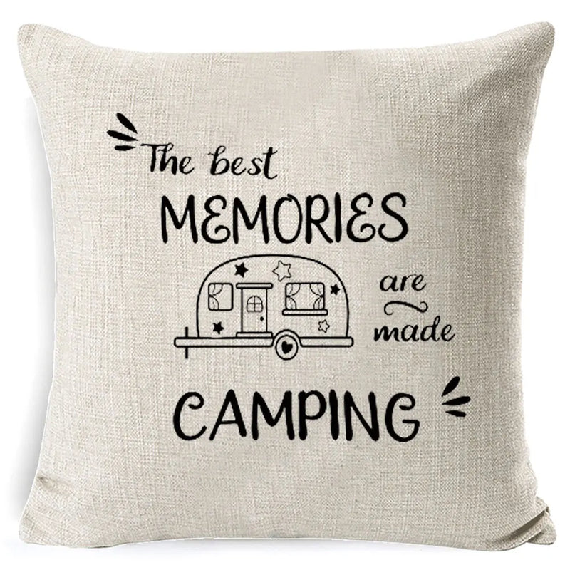 Axyaa Best Memories Happy Camper Cushion Cover - Bedroom Sofa Home Decor