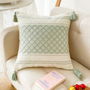 Axyaa Boho Blue Diamond Jacquard Cushion Cover with Tassels for Home Decor