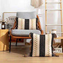 Axyaa Boho Style Gold Embroidered Cotton Pillow Cover, Black Ivory 45x45/30x50cm