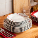 Axyaa Felisa 18-Piece Red Stripes Porcelain Dinner Set - Service for 6