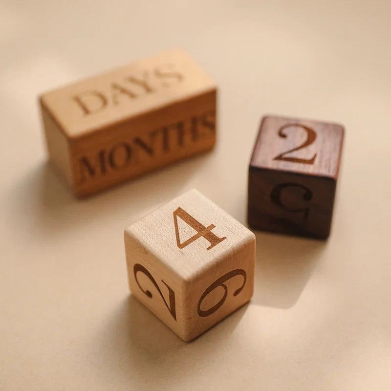 Axya Engraved Beech Wood Milestone Block Set for Newborn Photography and Baby Gifts