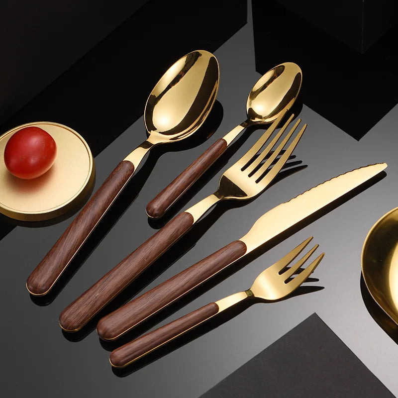 Axyaa Wooden Handle Stainless Steel Cutlery Set