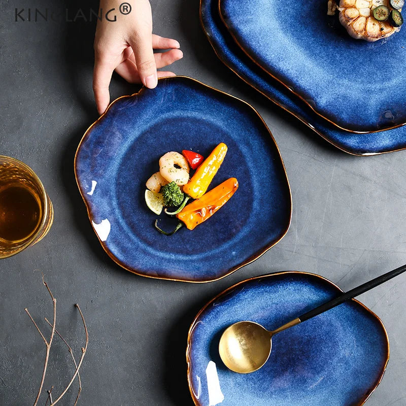 Axya Ceramic Irregular Plate Set: Japanese Pottery Dinnerware for Dishes