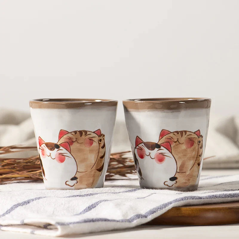 Axya Japanese Cat Teacup Porcelain Coffee Cup - Hand-painted Ceramic Cup