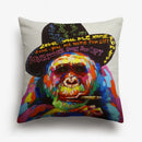 Axyaa Thinking Gorilla Painting Decorative Cushion Cover 45x45CM Cotton Linen Pillow Cover