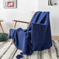 Axyaa Yellow Knit Throw Blanket with PomPom Tassels - 50"x62"