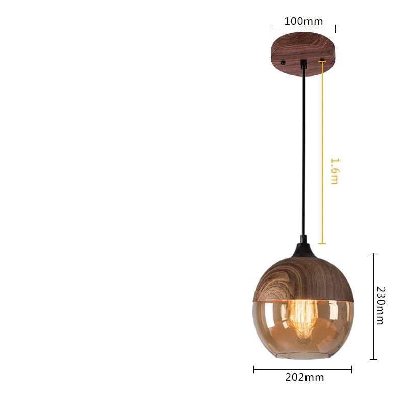 Axyaa Nordic LED Pendant Light Wood Glass Hanging Lamp for Bedroom Dinning Living Room