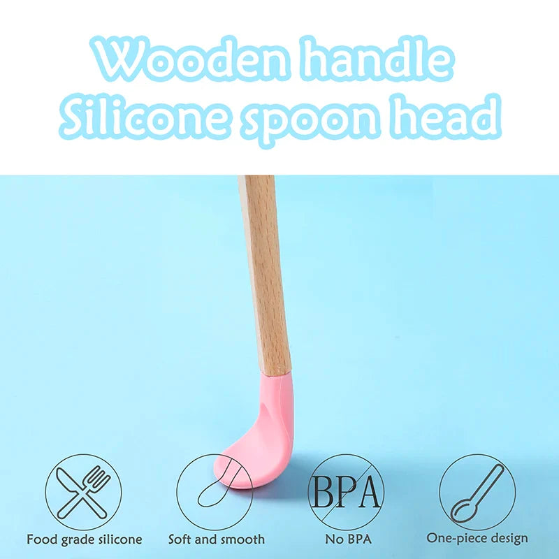 Axya Organic Soft Tip Baby Feeding Spoon, Wooden Handle, BPA-Free